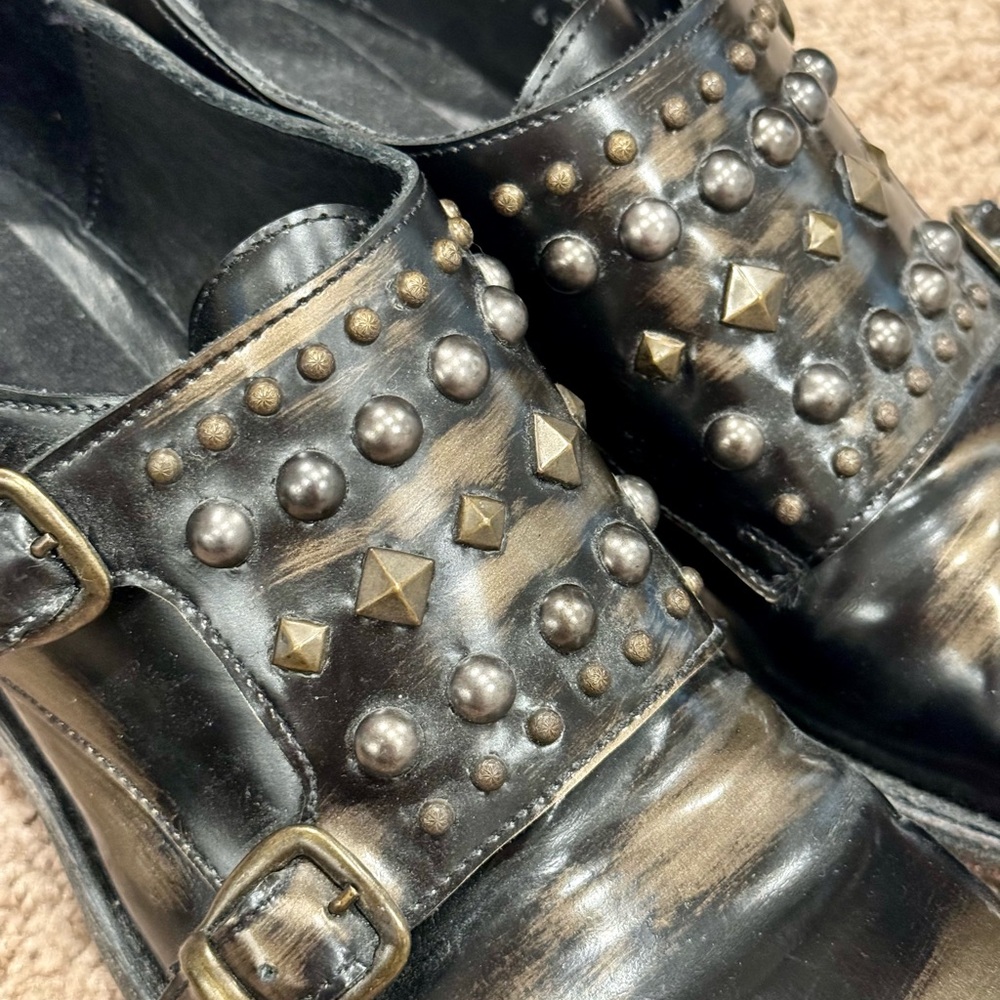 Old Gringo Pewter Distressed Patent Leather Studded Loafers Size 10 - Picture 4 of 9